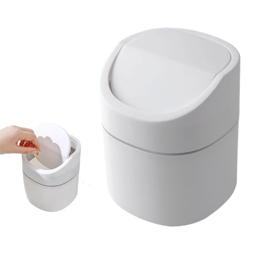Smavles Mini Desk Bin, White Plastic Desktop Trash Can with Lid,Mini TrashCan,Small Bin - Kitchen,Bedroom,Bathroom Portable Cute Cartoon Style Trash Can