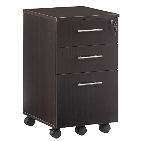 Mayline MNBBFLDC Medina 3-Drawer Lockable Mobile File Cabinet, 26.75"H, Mocha Laminate