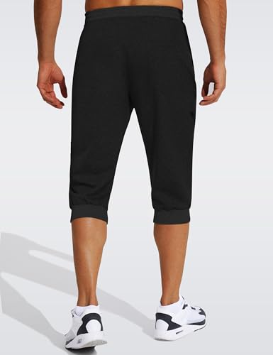 FASKUNOIE Men's Cotton Casual Shorts 3/4 Jogger Capri Pants Breathable Below Knee Short Pants with Three Pockets3