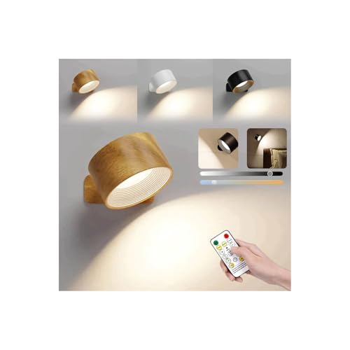 Lights of Sweden Wall Lamps – Cordless LED Wall Sconces with Adjustable Light, 360° Rotatable Magnetic Wall Light for Bedroom Hallway Bedside Nordic Modern Lighting (Wooden*1)