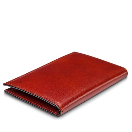 Image of Bosca Men's Leather Card Holder Wallet - Italian Full Grain Vegetable Tanned Credit Card Case - 6 Card Slots, 2 Receipt Wells - Classic Glossy Finish - Gift-Ready Packaging - Cognac Brown