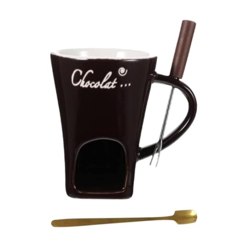 NonMiFyR Chocolate Fondue Taza Cazuela Derretidor Fondue Cerámica para Chocolate Postres con Conservación del Adecuada para Reuniones Familiares, MarrÓn, Individual