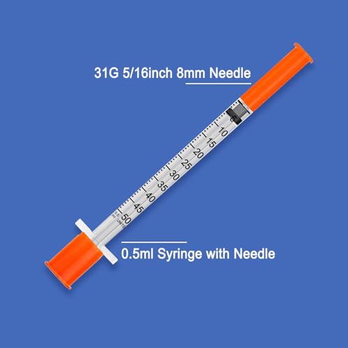 Image of 0.5ml Syringe with Needle,31G 0.5cc 5 /16 Inch 8mm Needle and Syringe,Individually Wrapped,Pack of 30