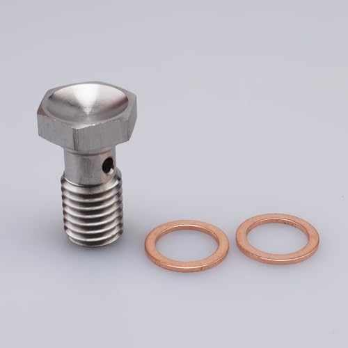 Image of Universal Stainless Steel M10x1.5 Metric Thread Banjo Bolts Brake Fitting Adapter with M10 Copper Washers, Single Banjo Bolt 24mm Length