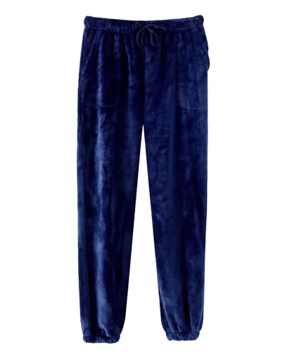 Fuzzy Pajama Pants for Couples, Warm Fleece Pajama Lounge Long Pants Sleepwear Home Pants with Pockets and Drawstring