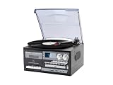 Giradischi in vinile Bluetooth 5.0, 10 W, multifunzione, 10 W, RMS, CD, cassetta, FM, registrazione USB/SD, nero
