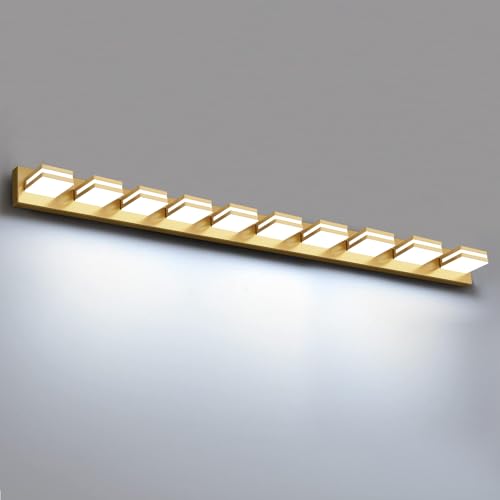Image of IZORRO LED Modern Bathroom Lights Fixtures(10-Light,Dimmable),Gold Acrylic Wall Lighting,Vanity Lights for Bathroom Over Mirror - 6000k 53.5In (No Assembly Required)