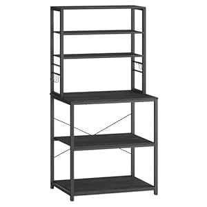 VASAGLE Keuken Baker’s Rack hoge keukenunit met opbergplanken, 6 haken en metalen frame, industriële magnetronplank