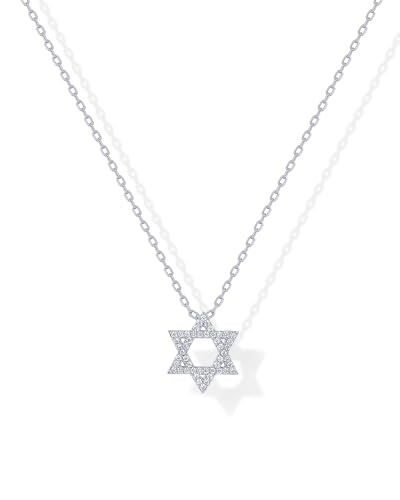 PAVOI Rhodium Plated Star of David Pendant Necklace for Women | Dainty Cubic Zirconia Charm Religious Jewish Jewelry