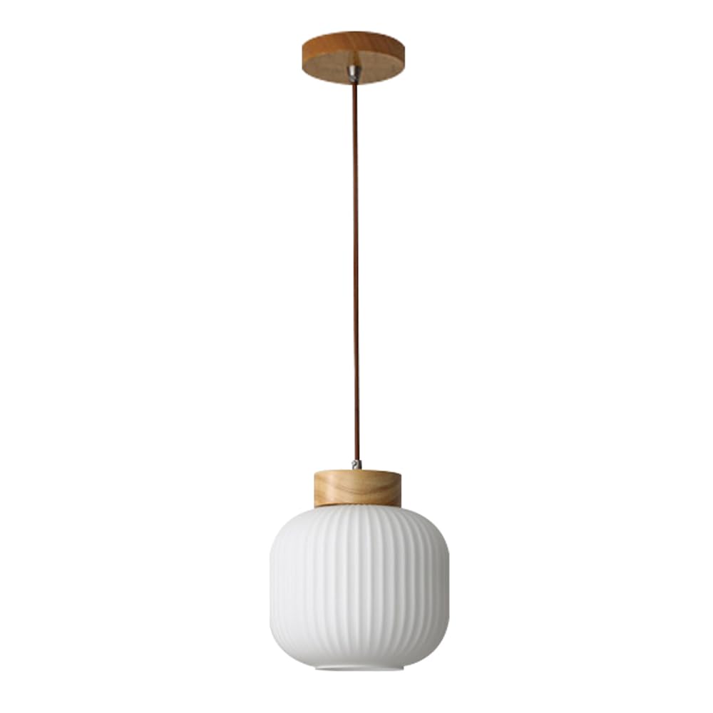 KBUUKYYXouy White Striped Glass Chandelier, Japanese Minimalist Style Hanging Lamp, E26 Light Source Single Pendant, Bedroom Restaurant Kitchen Island Decoration Lighting Fixtures