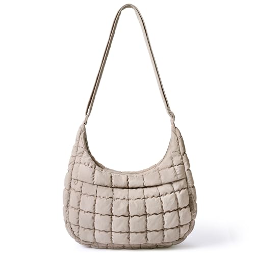 Image of Puffer Crossbody Hobo Bag for Women Nylon Quilted Purse Lightweight Shoulder Handbag with Adjustable Strap