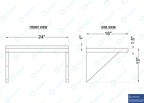 Image of AmGood 24 inch Long X 16 inch Deep Stainless Steel Wall Shelf | NSF Certified | Appliance & Equipment Metal Shelving | Kitchen, Restaurant, Garage, Laundry, Utility Room