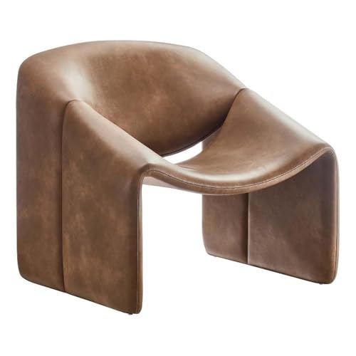 Sillón con tapizado vegano y estructura metálica marrón miniatura 1