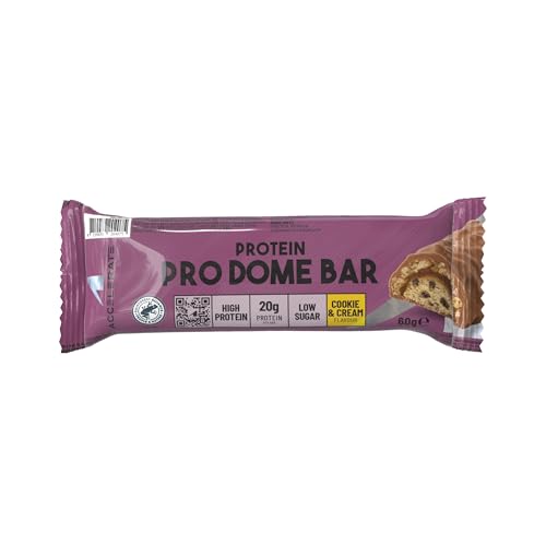 Accelerate Nutrition Pro Dome Bar Galleta y crema – Paquete de 1 – Barras ricas en proteínas con sabor a Galleta y crema - 60 gramos