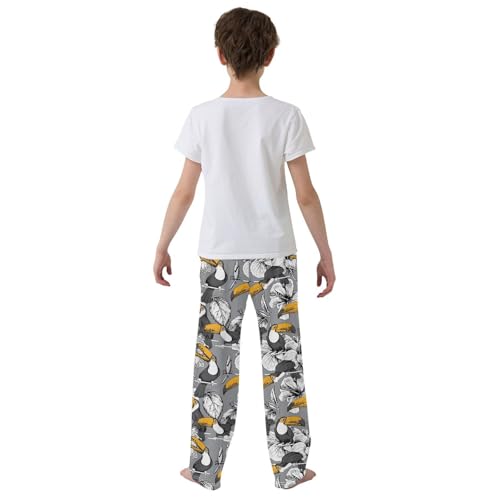 Parrot Hibiscus Flower Boys Long Pants Soft Trousers Elastic Waist Kids Lounge Bottoms with Pockets S-XL3