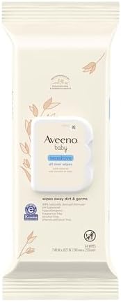Aveeno Baby Sensitive All Over Wipes with Aloe & Natural Oat Extract for Face, Bottom, Hands & Body, pH-Balanced, Hypoallergenic, Fragrance-, Phenoxyethanol- & Alcohol-Free, 64 ct per pack