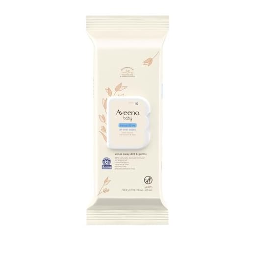 Aveeno Baby Sensitive All Over Wipes with Aloe & Natural Oat Extract for Face, Bottom, Hands & Body, pH-Balanced, Hypoallergenic, Fragrance-, Phenoxyethanol- & Alcohol-Free, 64 ct