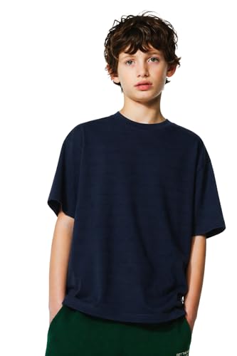 Image of Alan Jones Clothing Boys Oversized T-Shirt with Embossed Stripe Design | Half Sleeve Round Neck Casual Tee for Kids