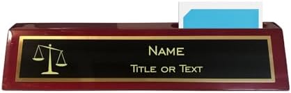Personalized Lawyer Attorney Desk Name Plate Wedge Rosewood Finish with Scales of Justice Custom Text Business Office Gifts Graduation Gift