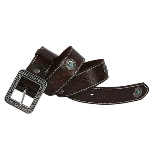 Ceinture western turquoise en relief pour jean style cowboy vintage avec boucle fleur gravée 38mm