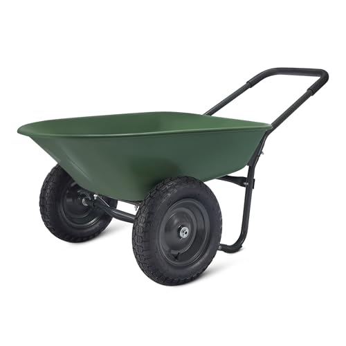 Amazon Basics Garden Wheelbarrow, Heavy Duty, 330 Pounds Capacity, 3.7 Cubic Feet, 26.8W x 53.9D x 27.2H inches, Green, 1-Pack