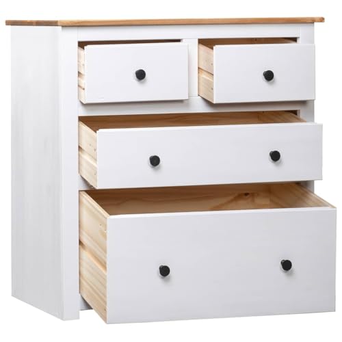 Aparador de madera maciza de pino estilo Panama con 4 cajones blanco 4