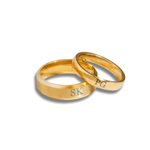 Mesmerize Matching Personalized Gold Couple Rings | Custom Engrav...