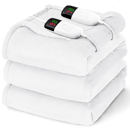 King Size Heated Electric Blanket - 90" x 108" with Dual Control, 10 Heating Levels & 8 Hours Auto Off, Soft Warm Flannel Gifts with Over-Heat Protection, ETL & FCC Certified