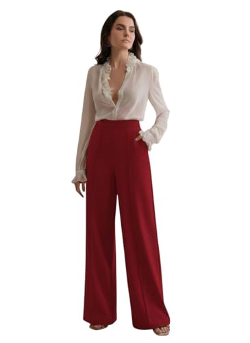 Image of KOTTY Women's Formal and Casual Pants - Straight Palazzo and Wide Leg Trousers for Women in Cotton Lycra and Stretchable Fabric
