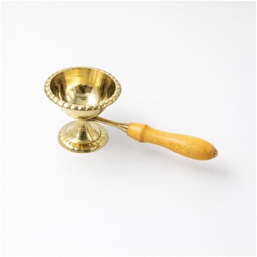 Putrika Brass Kapoor Dani for Puja Aarti | Loban Burner Loban Cup Dhoop Dani with Wooden Handle | Dhup Dani Dhoop Dani for Home Temple[Weight:159g]-Gulab Aarti
