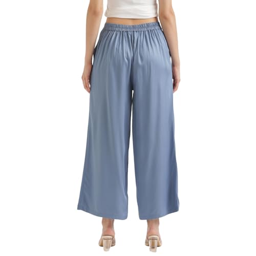 Image of SAADAA Palazzo Pants for Women Half-Elasticated Waistband | Palazzo for Women in Soft Viscose Fabric | Regular Fit with Mid Rise Waist & Deep Pockets | Versatile for Formal & Casual Wear