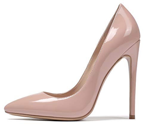 EDEFS Damen High Heel Klassische Pumps Basic Abendschuhe Spitze Pumps mit Pfennigabsatz Beige EU37