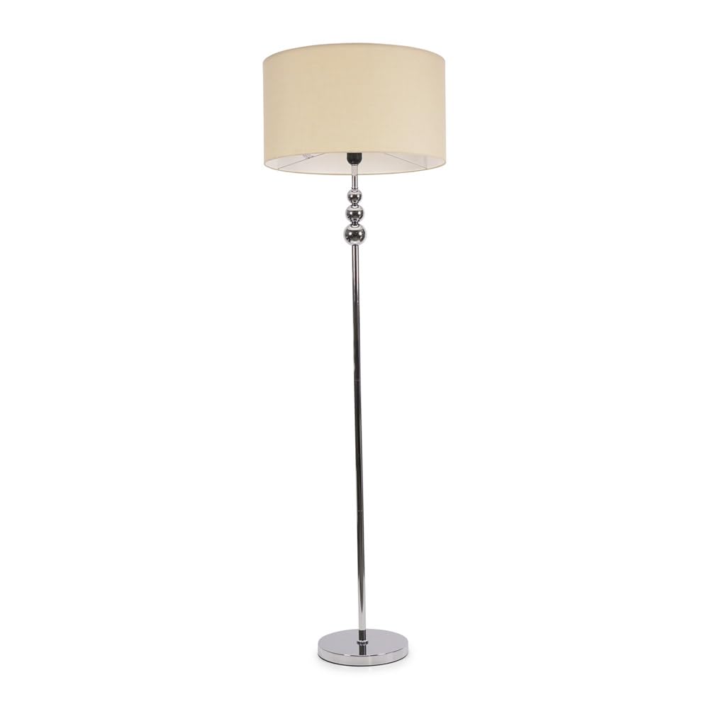 ValueLights | Silver Chrome Stacked Ball Single Stem Standing Floor Lamp with Cream Drum Shade | Floor Lamps & Torchieres, Home Décor & Improvement Essential | Includes Bulb