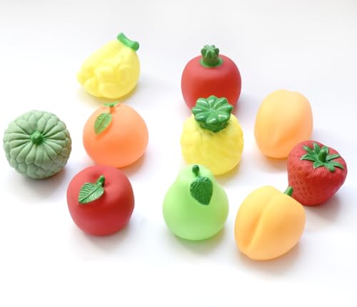 Image of Amazon Brand - Jam & Honey Baby Bath Toy Set of 10 for Toddlers I Colorful Combo of Fruit Set I Floating Bath Chuchu Toys (Multicolor)