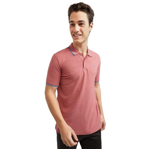 Image of Park Avenue Men's Cotton Polyester Blend Solid Pattern Slim Fit Rib Collar Polo Neck Half Sleeve Casual T-Shirt