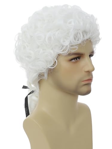 Image of Judge Colonial Wig for Men Funny Wigs Washington Halloween Costume Cosplay Crazy Mens Wig (White)