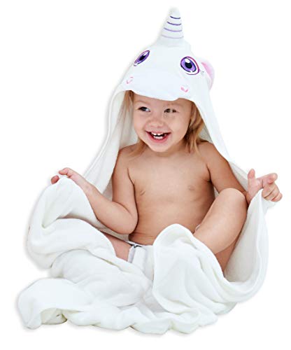 Image of HIPHOP PANDA Ultra Soft Hooded Baby Towel - 2-Layer Thick 500GSM Absorbent | Rayon Made from Bamboo, Hooded Bath Towel for Newborn, Infant, Toddler, Baby Registry - Unicorn, 30x40 In