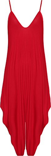 WearAll - Femmes Lagenlook Lacets Bouffant Harem Combinaison Robe Haut Salopette Cami - Rouge - Une...