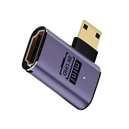 NFHK Left Angled Mini HDMI Male to HDMI 2.1 Female UHD Extension Gold Converter Adapter Support 8K 60hz HDTV
