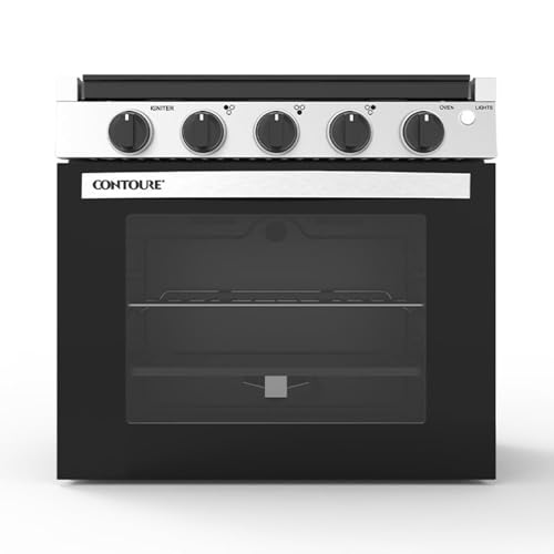 RV 3-Burner Drop-In Gas Range 21" | Black with Stainless Steel Accents | Stylish LED Knobs | Easy-Clean Oven | Propane-Powered | CSA Certified | GR-21BTC