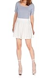 Basic Solid Stretchy Cotton High Waist A-line Flared Skater Mini Skirt (XS, White)