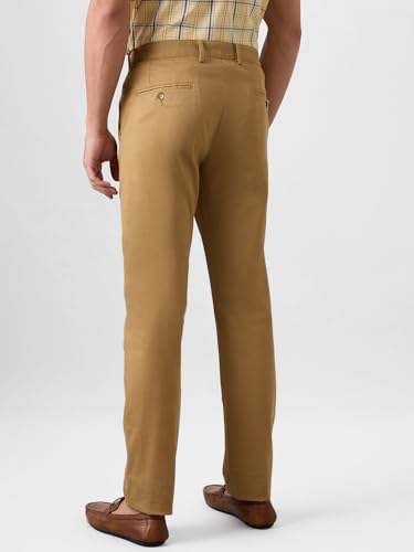 Image of Park Avenue Men's Regular Fit Mid Rise Neo Fit Cotton Blend Solid Pattern Flat Front Casual Chinos