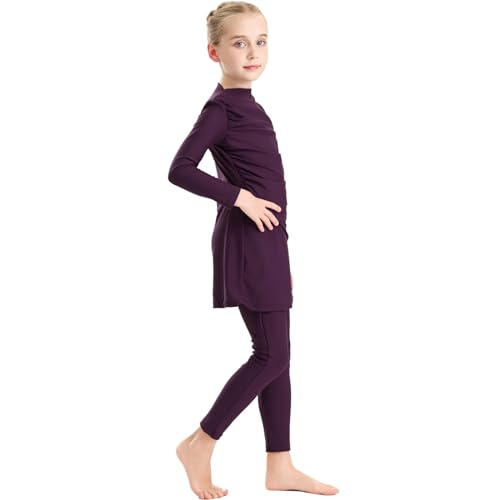 Image of Muslim Swimsuits for Girls Modest Swimwear Full Cover Hijab Burkini Islamic Top Pants Cap 3PCS Rash Guard Sets