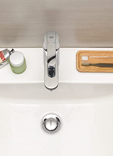 GROHE Get, Waschtischarmatur, wassersparend (Wasserhahn für das Bad, Badarmatur mit Zugstangen-Ablauf, 16cm hoch, langlebige Oberfläche, einfache Installation am Waschbecken), chrom, 23454000