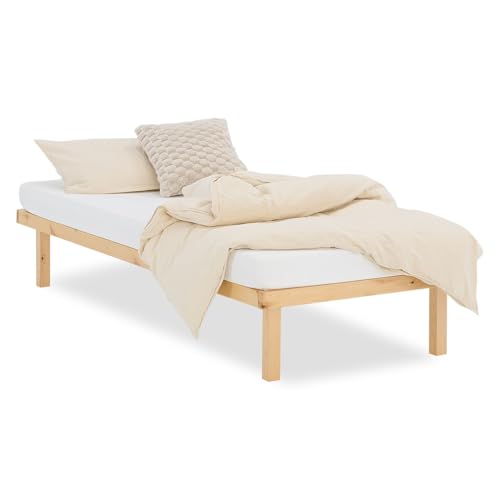 Homestyle4u Holzbett Palettenbett 90x200 mit Lattenrost, Bettgestell Holz Unbehandelt Kiefer Massivholzbett Einzelbett, Artikel 2927