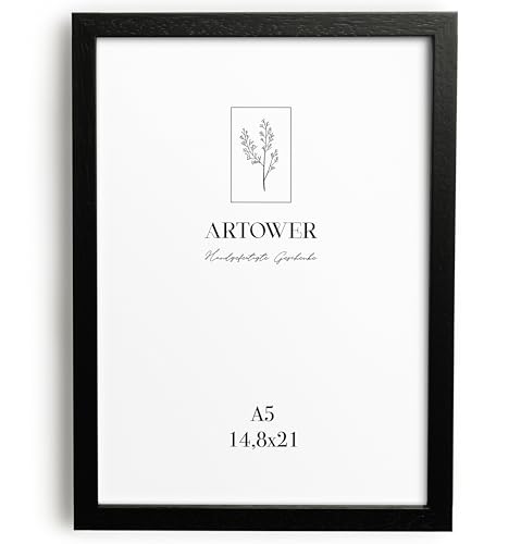 artower® Cadre Photo Bois Noir A5 | Cadre avec Verre Acrylique Transparent DIN A5 15 x 21 cm | Petit Tableau 14,8 x 21cm | Mural Salon, Chambre, Décoration...