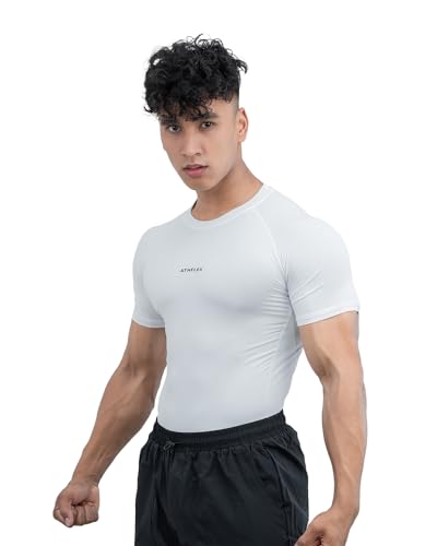 Image of Athflex Men's Half Sleeve Ace Compression T-Shirt-Ultra Stretch,Premium Nylon Spandex Blend,Moisture-Wicking, Quick-Dry,Breathable,Muscle Fit Activewear for Gym