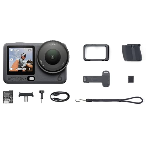 DJI Osmo Action 6 �X�g���[�g�ʐ^�R���{ �n���h�O���b�v�ƃR�[���h�V���[ �V���b�^�[�{�^���t���A�N�V�����J���� 1/1.1�C���` �Z���T�[ f/2.0-f/4.0�̉ύi�� 8K �A�N�V�����J����