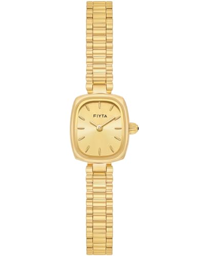Image of FIYTA Women's Watch - Elegant Gold Small Square Luxury Watch with Sapphire Crystal; 316L Stainless Steel Jewelry Bracelet, Timeless Gift for Her, Mother's Day, Gift Box Included