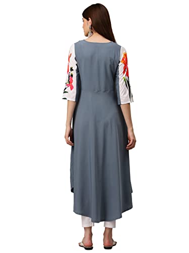 Image of Women's Crepe A-Line Printed Kurti(ALC9121STL1 Steel 3X-Large)